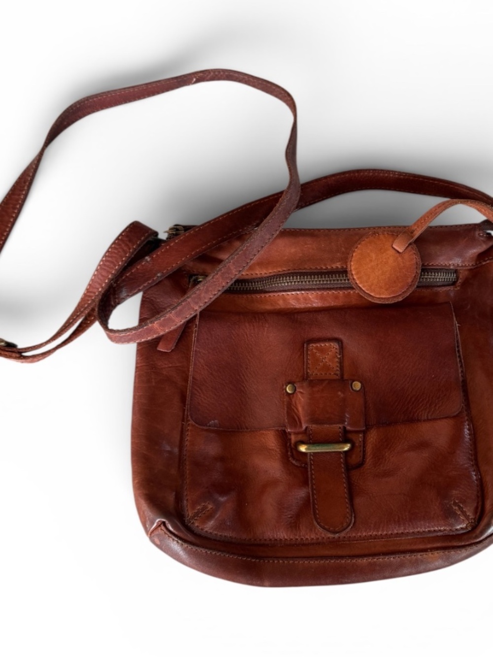 HARBOUR 2ND Cognac Distressed Leather Crossbody Bag | Boho Saddle Bag | German L